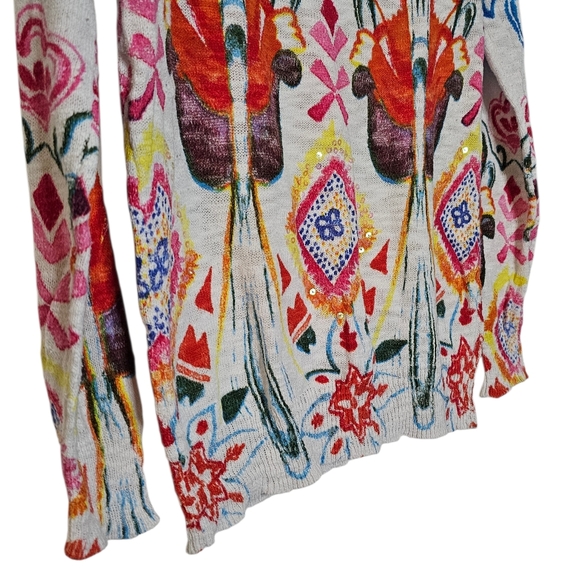 Desigual White Lightweight Cotton Sweater Colourful Florals Sequins Embroidery M - Picture 5 of 10
